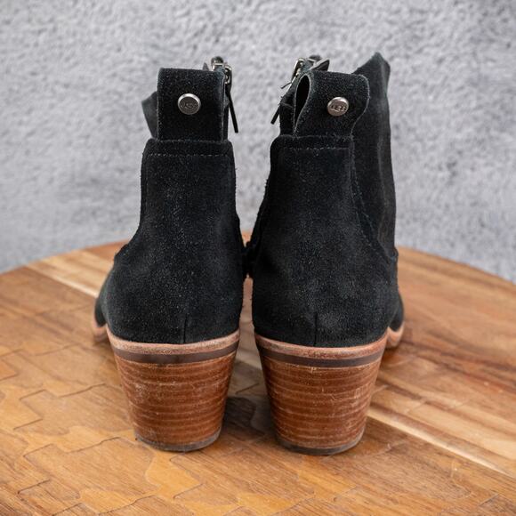 UGG Ankle Boots Womens Size 6 Black Leather Block Heel Zipper Casual 1108453 - Picture 5 of 7